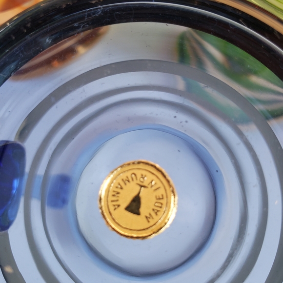 6 Colored Glass Mug Glasses with Gold Bands Made in Romania - Picture 7 of 7